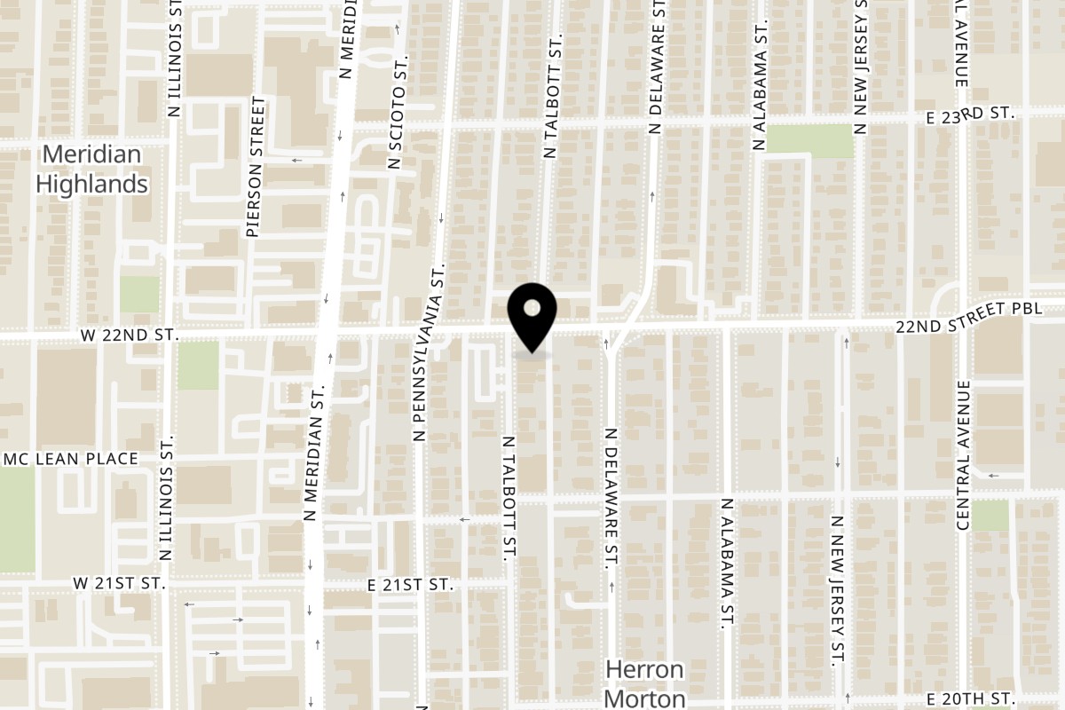 Map showing the location of Baby's on 2147 N Talbott St in Indianapolis